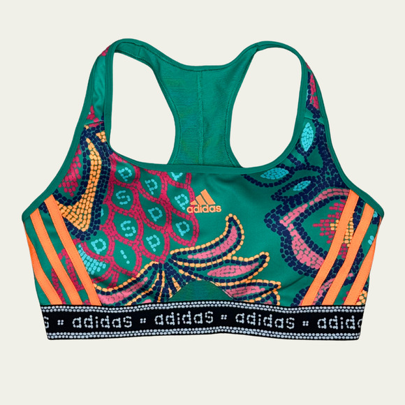 ADIDAS X FARM RIO Floral Sports Bra sz Medium Bold Green App Signal Orange NEW - Picture 1 of 9